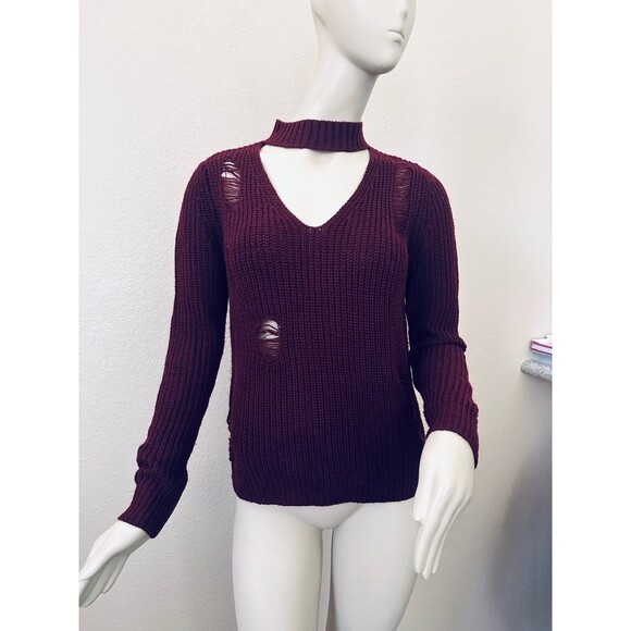 Almost Famous Crave Fame Ripped Choker Sweater Size XS - Picture 2 of 7